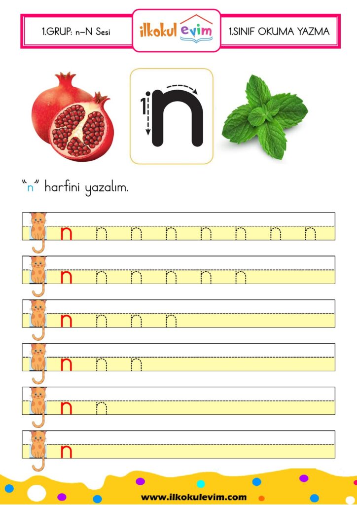 1. Sınıf N Sesi Yazma Çalışmaları