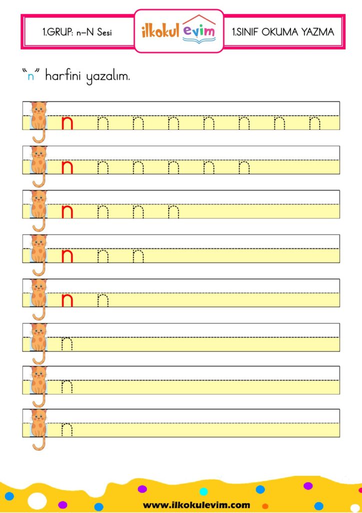 1. Sınıf N Sesi Yazma Çalışmaları
