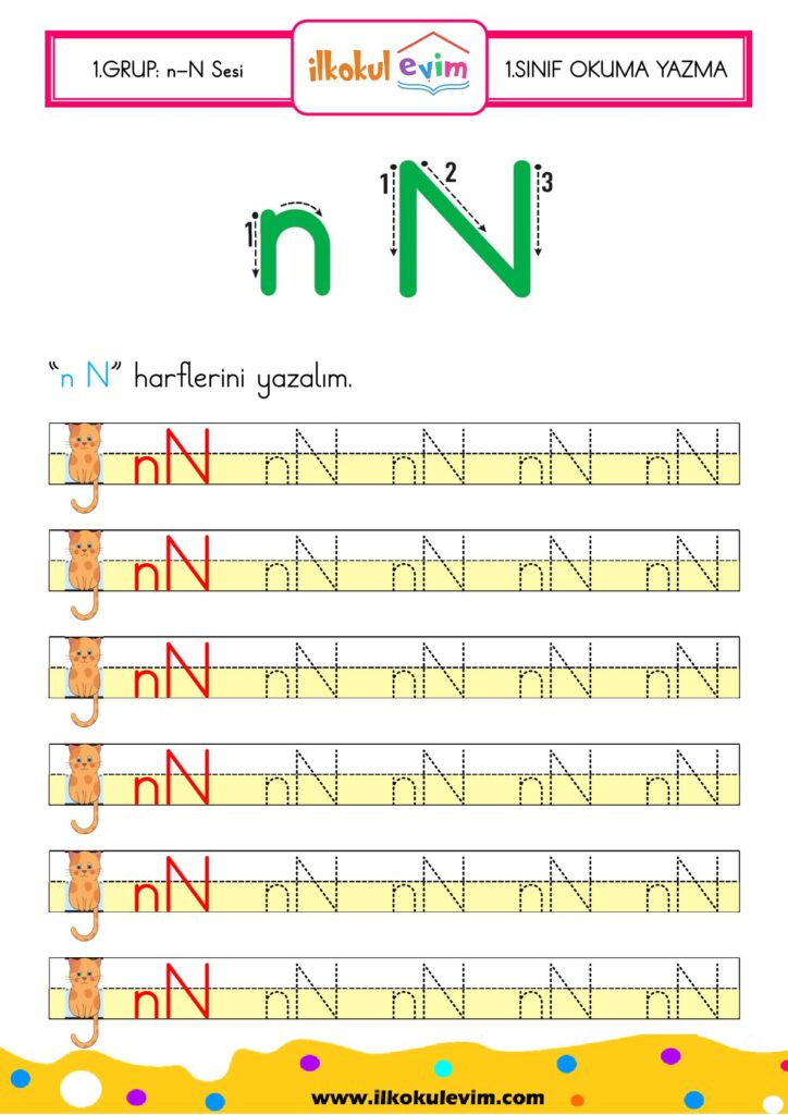 1. Sınıf N Sesi Yazma Çalışmaları