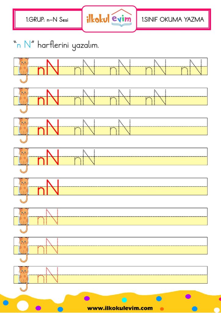 1. Sınıf N Sesi Yazma Çalışmaları