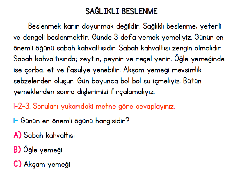 1. Sınıf Türkiye Geneli Kazanım Değerlendirme Sınavı 1