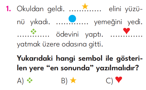 3.Sınıf 1. Hafta Değerlendirme Testi