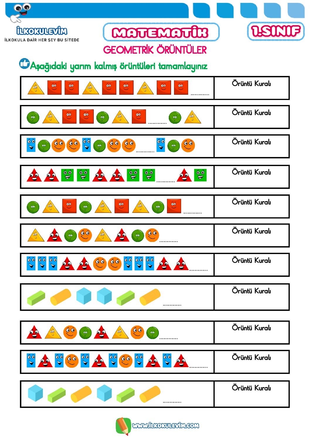 1. Sınıf Matematik Geometrik Örüntüler Etkinliği 2