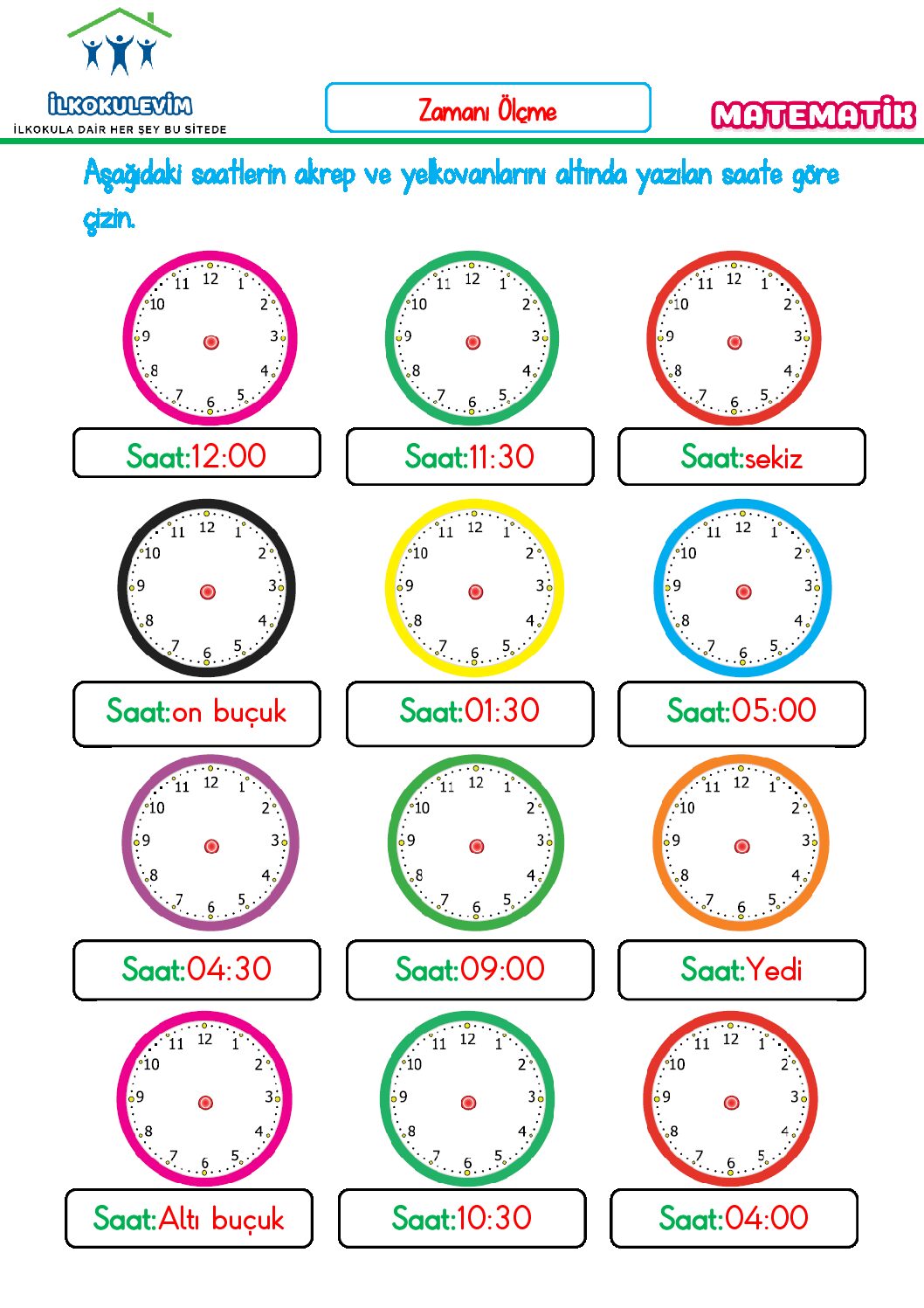 1. Sınıf Matematik Zamanı Ölçme Etkinliği 2