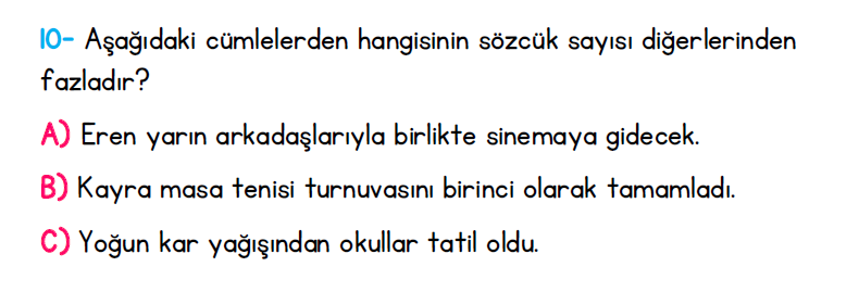 1. Sınıf Türkiye Geneli Kazanım Değerlendirme Sınavı 1