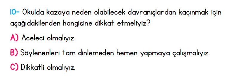 1. Sınıf Türkiye Geneli Kazanım Değerlendirme Sınavı 1