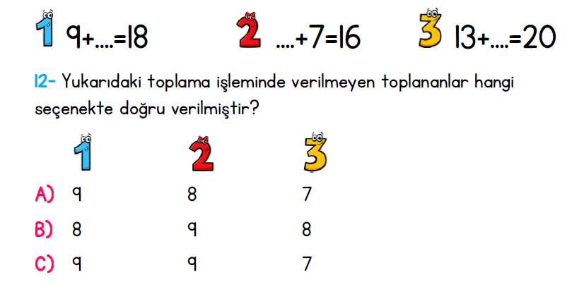 1. Sınıf Türkiye Geneli Kazanım Değerlendirme Sınavı 1