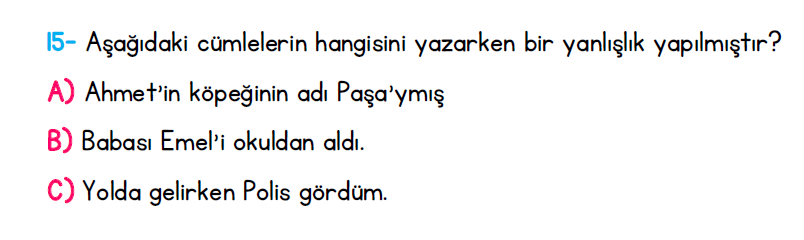 1. Sınıf Türkiye Geneli Kazanım Değerlendirme Sınavı 1