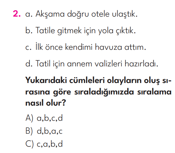 3.Sınıf 1. Hafta Değerlendirme Testi