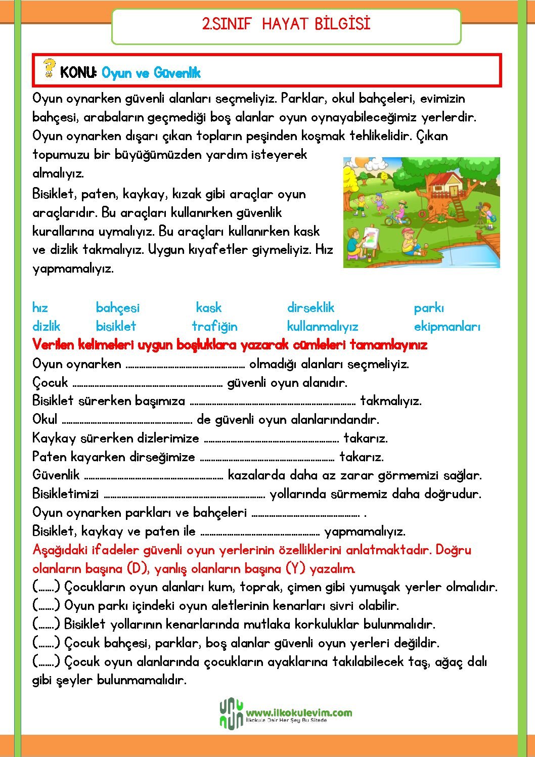 2. Sınıf Hayat Bilgisi Parklar Bahçeler Bizi Bekler Etkinliği 1