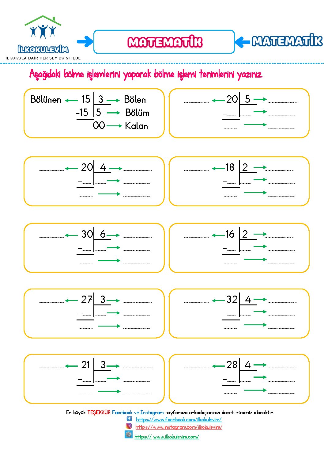 2. Sınıf Matematik Bölme İşlemi Etkinliği 3