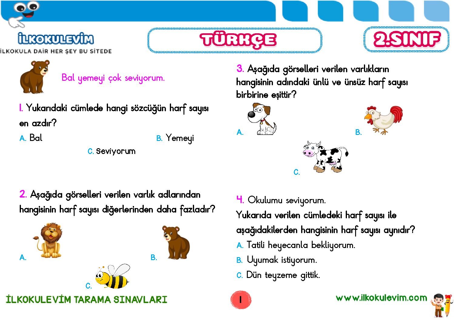 2. Sınıf Türkçe Tarama Sınavı