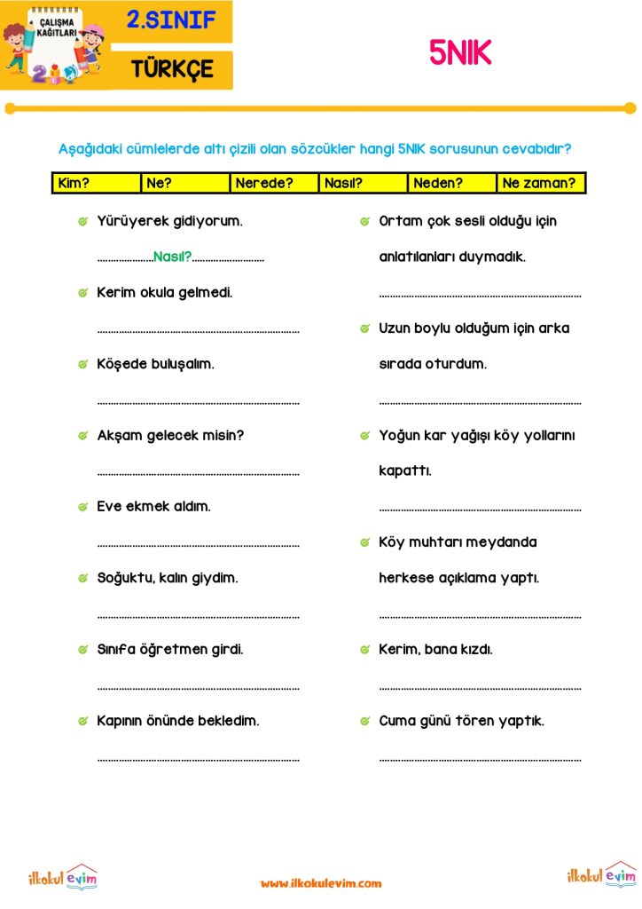 2.Sınıf Türkçe 5N1K Etkinliği