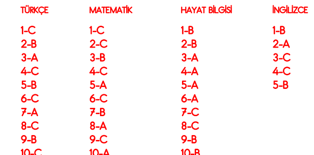 2. Sınıf İlkokul Evim Türkiye Geneli Süreç İzleme Sınavı 3