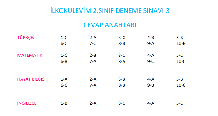 2. Sınıf Türkiye Geneli Ölçme ve Değerlendirme Sınavı 3