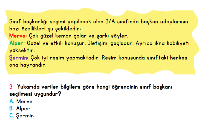 3. Sınıf İlkokul Evim Türkiye Geneli Süreç İzleme Sınavı 1