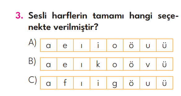 3.Sınıf 1. Hafta Değerlendirme Testi