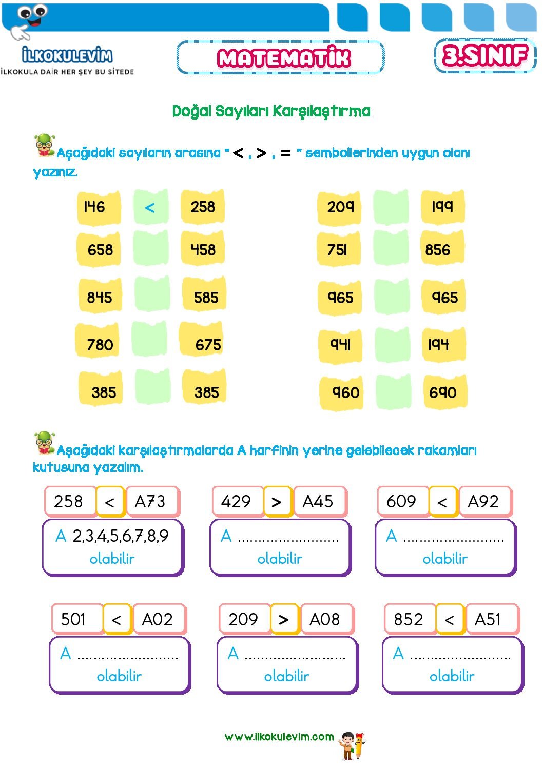 3. Sınıf Matematik Sayıları Karşılaştırma ve Sıralama