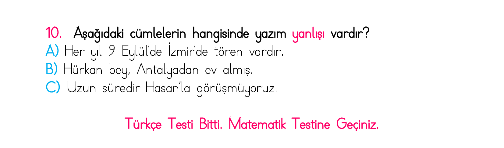 3. Sınıf Türkiye Geneli Kazanım Değerlendirme Sınavı 5