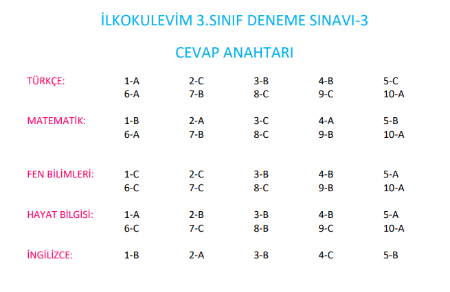 3. Sınıf Türkiye Geneli Ölçme ve Değerlendirme Sınavı 3