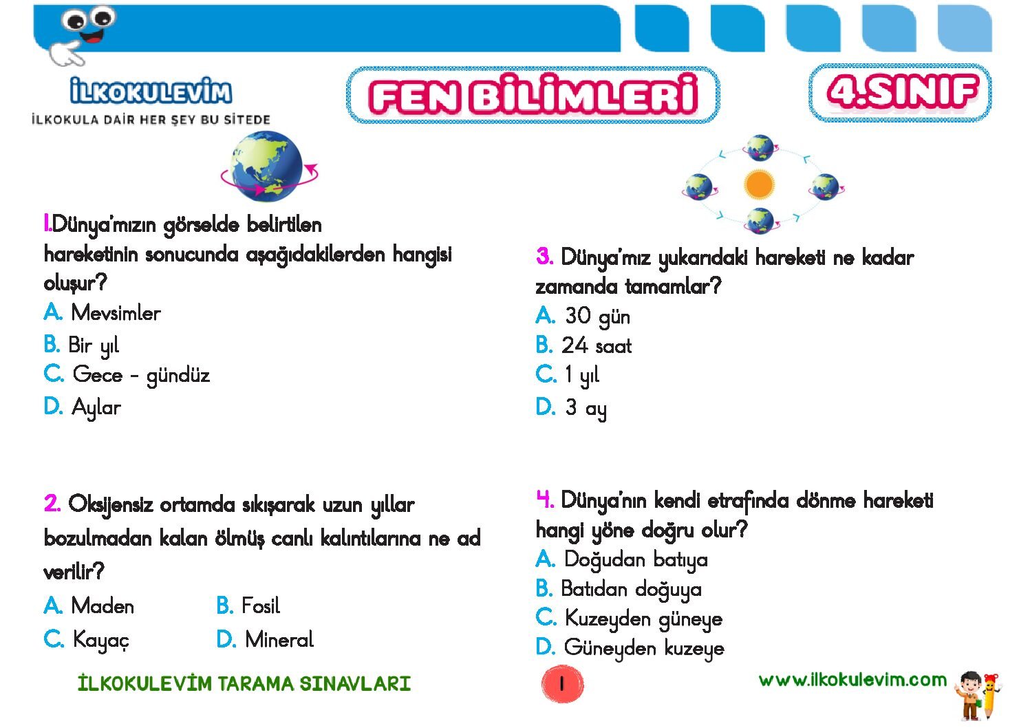 4. Sınıf Fen Bilimleri Tarama Sınavı 1