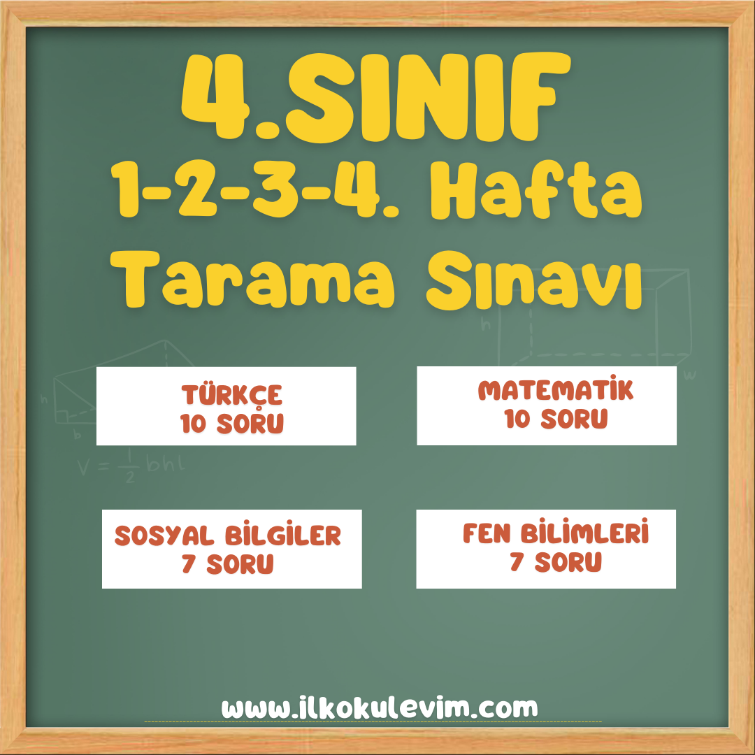 4. Sınıf 1-2-3-4. Hafta Tarama Sınavı – İlkokul Evim | İlkokul Ders ...