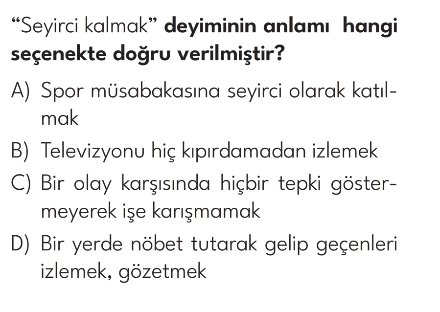 4.Sınıf 8. Hafta Değerlendirme Testi