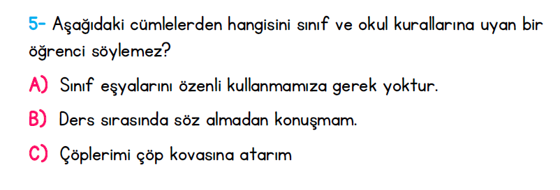 1. Sınıf Türkiye Geneli Kazanım Değerlendirme Sınavı 1