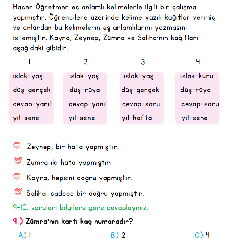 2. Sınıf İlkokul Evim Türkiye Geneli Süreç İzleme Sınavı 1