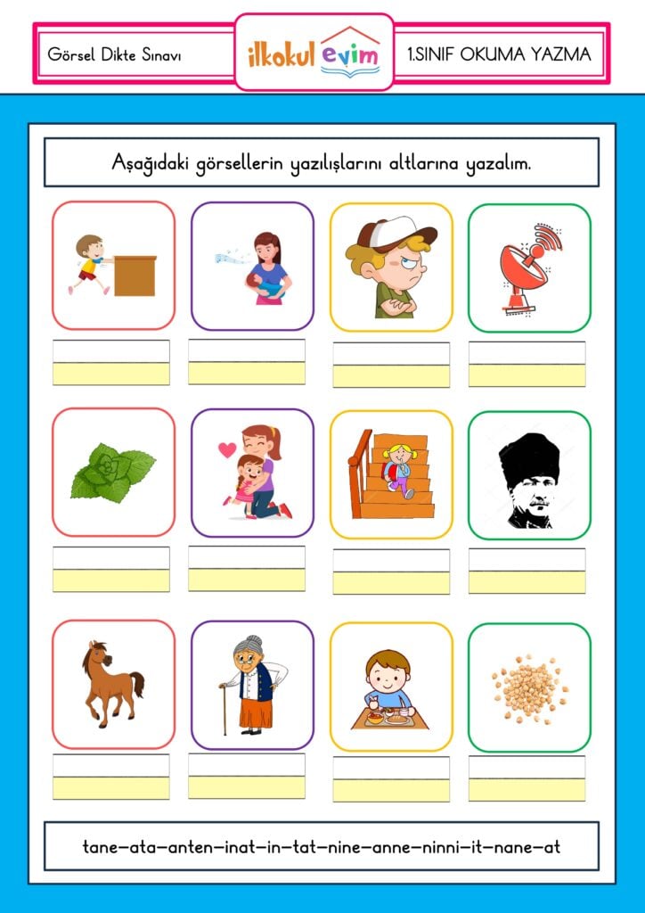 1. Sınıf İ Sesi Görsel Dikte Sınavı