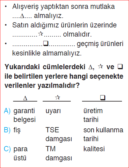 3. Sınıf 15. Hafta Değerlendirme Sınavı