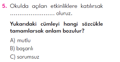 3.Sınıf 4. Hafta Değerlendirme Testi