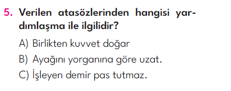 3.Sınıf 5. Hafta Değerlendirme Testi