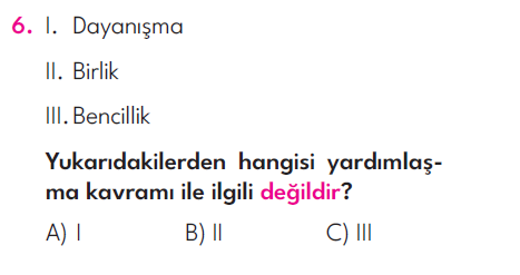 3.Sınıf 5. Hafta Değerlendirme Testi