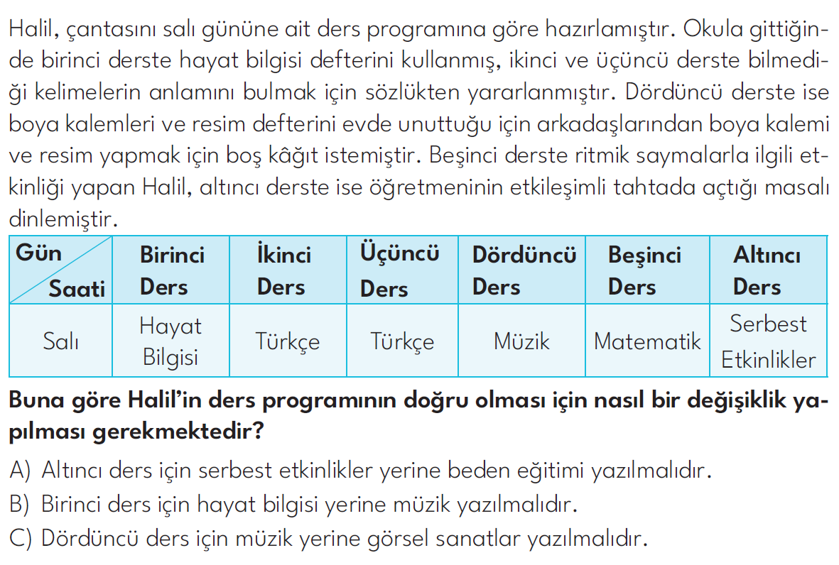 3.SINIF 2024-2025 EĞİTİM ÖĞRETİM YILI HAZIRBULUNUŞLULUK SINAVI