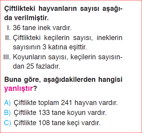 3. Sınıf 15. Hafta Değerlendirme Sınavı