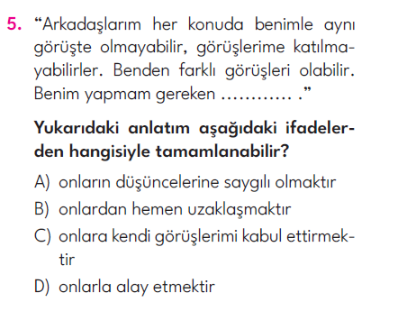 4.Sınıf 5. Hafta Değerlendirme Testi