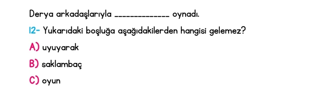 1. Sınıf Türkiye Geneli Kazanım Değerlendirme Sınavı 1