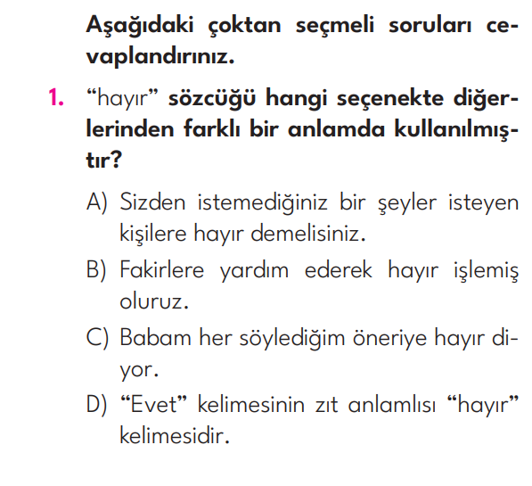 4.Sınıf 1. Hafta Değerlendirme Testi