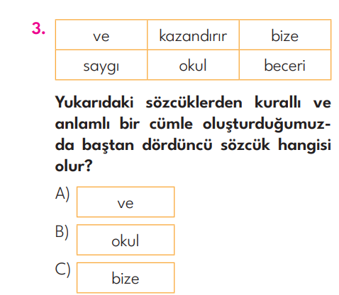 3.Sınıf 2. Hafta Değerlendirme Testi