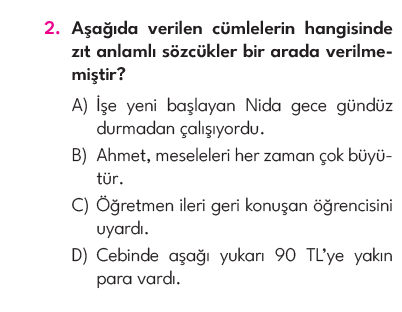 4.Sınıf 4. Hafta Değerlendirme Testi