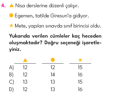 4.Sınıf 4. Hafta Değerlendirme Testi