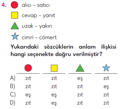 4.Sınıf 5. Hafta Değerlendirme Testi