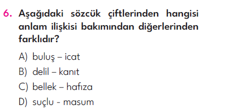 4.Sınıf 5. Hafta Değerlendirme Testi