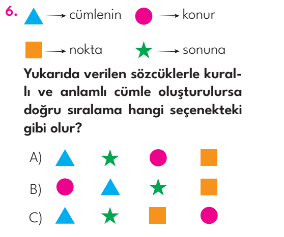 2.Sınıf 6. Hafta Değerlendirme Testi