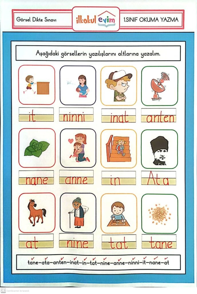 1. Sınıf İ Sesi Görsel Dikte Sınavı