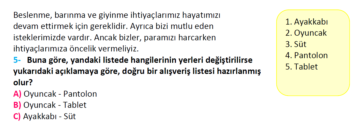 3. Sınıf Türkiye Geneli Kazanım Değerlendirme Sınavı-3