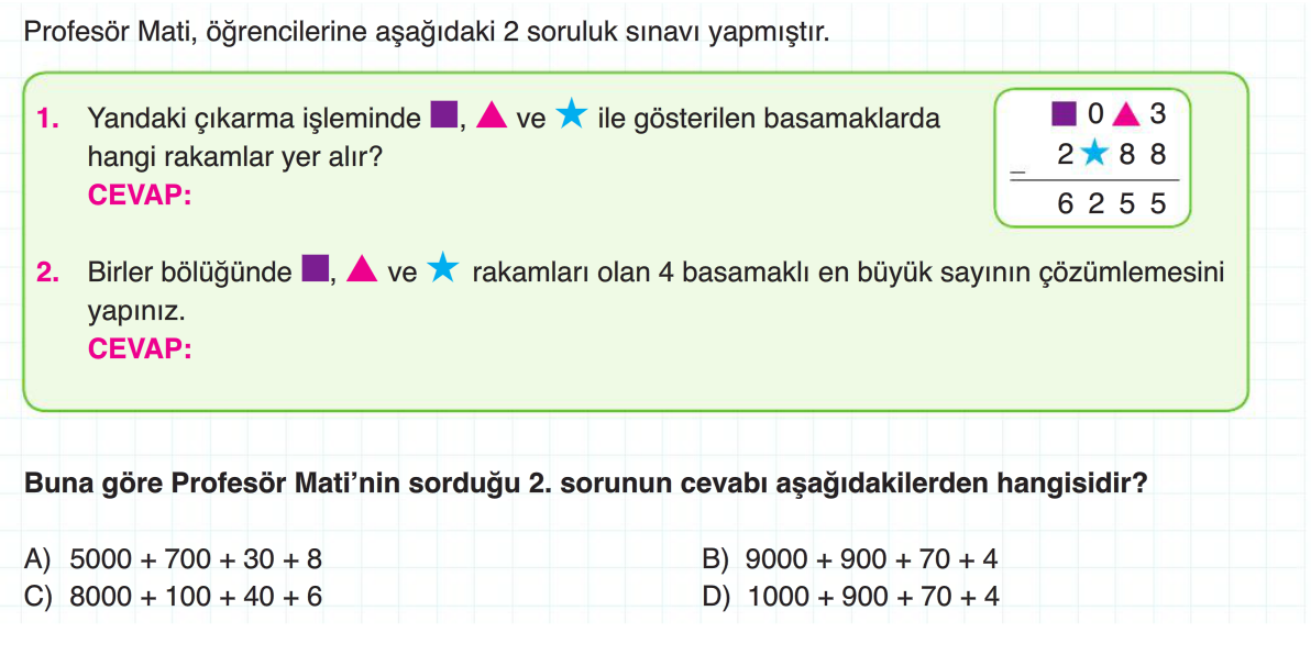 4. Sınıf Ultra Serisi Yeni Nesil Sorular