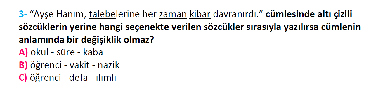 3. Sınıf Türkiye Geneli Kazanım Değerlendirme Sınavı-3